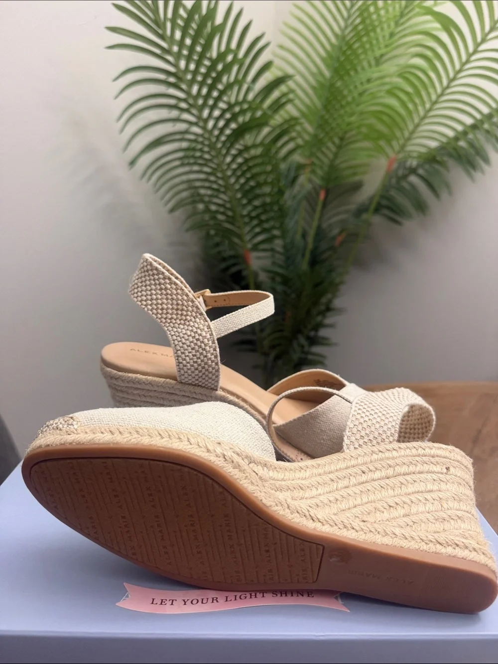 Alex Marie Cream Espadrille Wedge Sandals with Ankle Strap